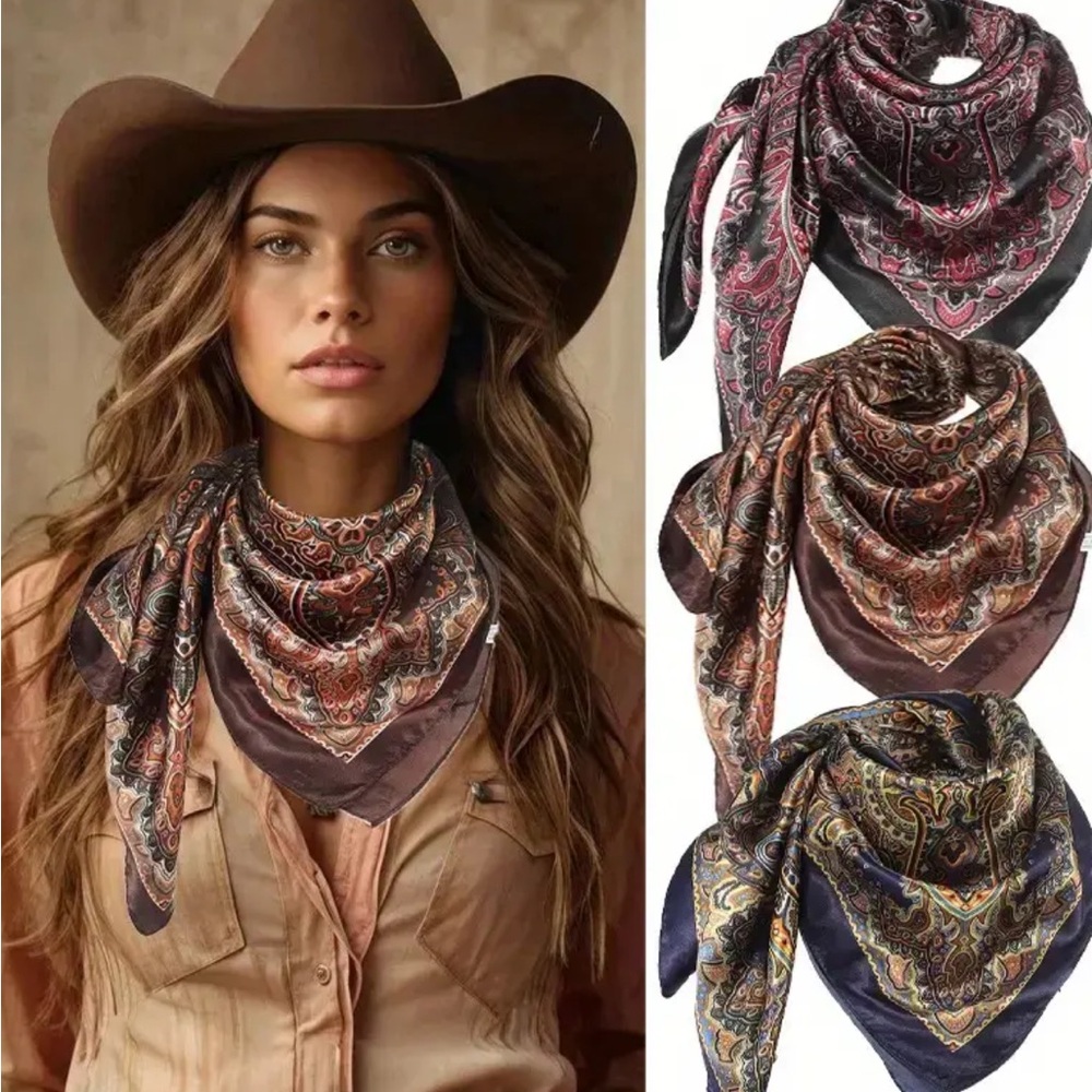 ARRIVING JULY 20th! - STUNNING 3 pc Bohemian Print Square Paisley Silk Scarves